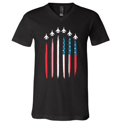 US Flag Patriotic American Happy 4th Of July V-Neck T-Shirt