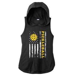 US Flag Pickleball Player Paddleball Lover Ladies PosiCharge Tri-Blend Wicking Draft Hoodie Tank