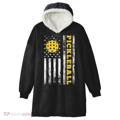 US Flag Pickleball Player Paddleball Lover Hooded Wearable Blanket