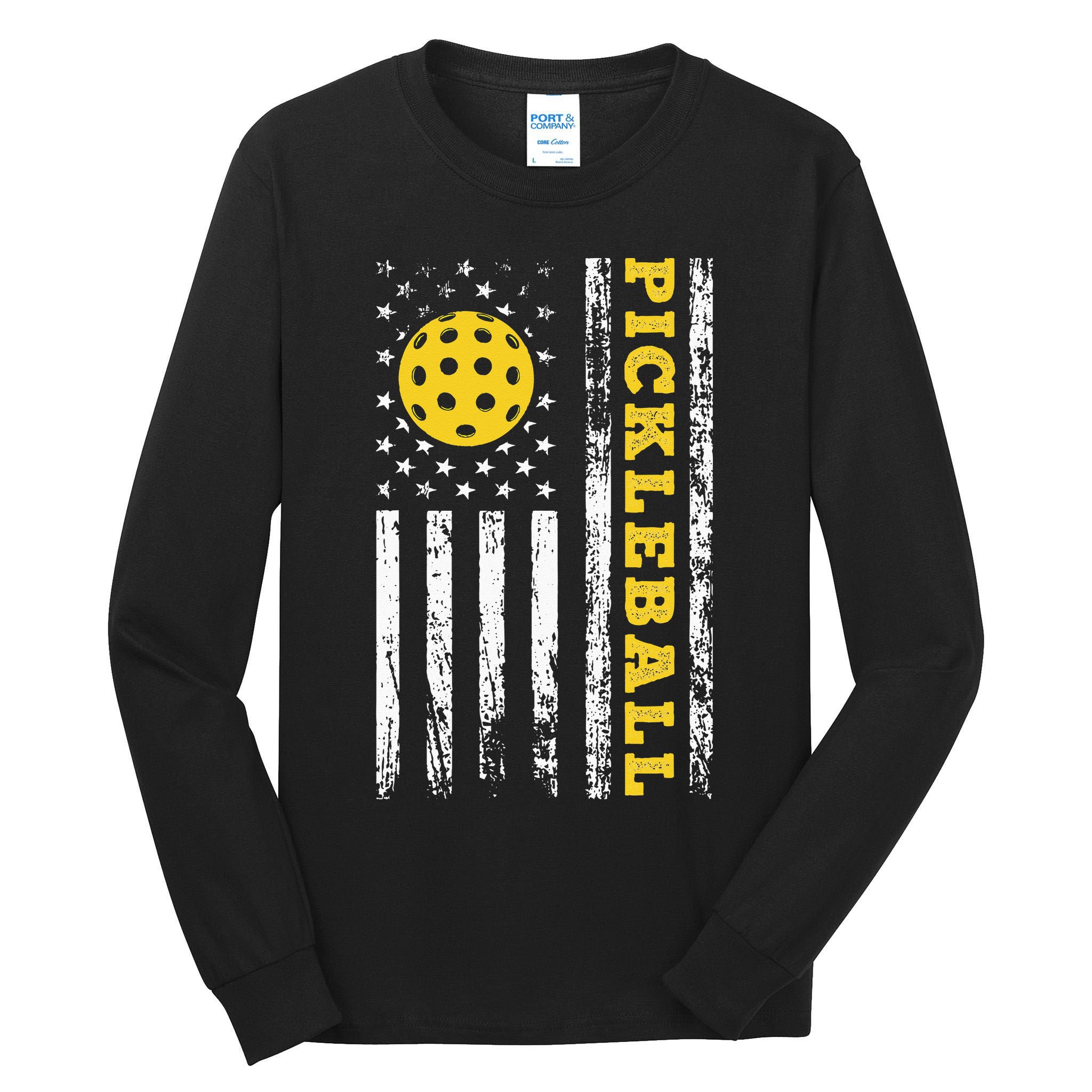 US Flag Pickleball Player Paddleball Lover Tall Long Sleeve T-Shirt
