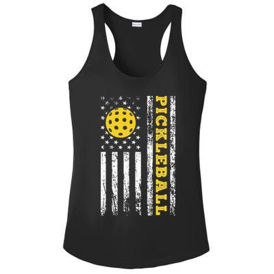 US Flag Pickleball Player Paddleball Lover Ladies PosiCharge Competitor Racerback Tank