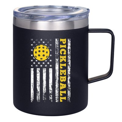US Flag Pickleball Player Paddleball Lover 12oz Stainless Steel Coffee Mug