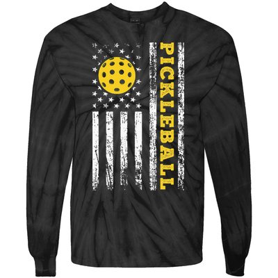 US Flag Pickleball Player Paddleball Lover Tie-Dye Long Sleeve Shirt