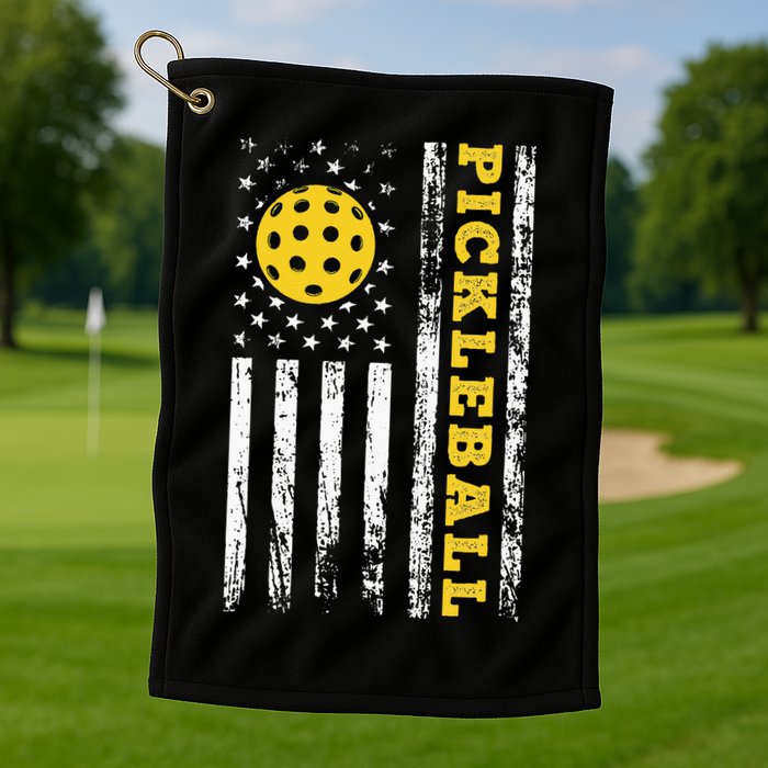 US Flag Pickleball Player Paddleball Lover Golf Towel