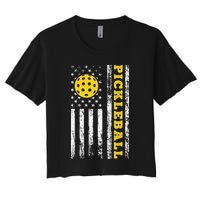 US Flag Pickleball Player Paddleball Lover Women's Crop Top Tee