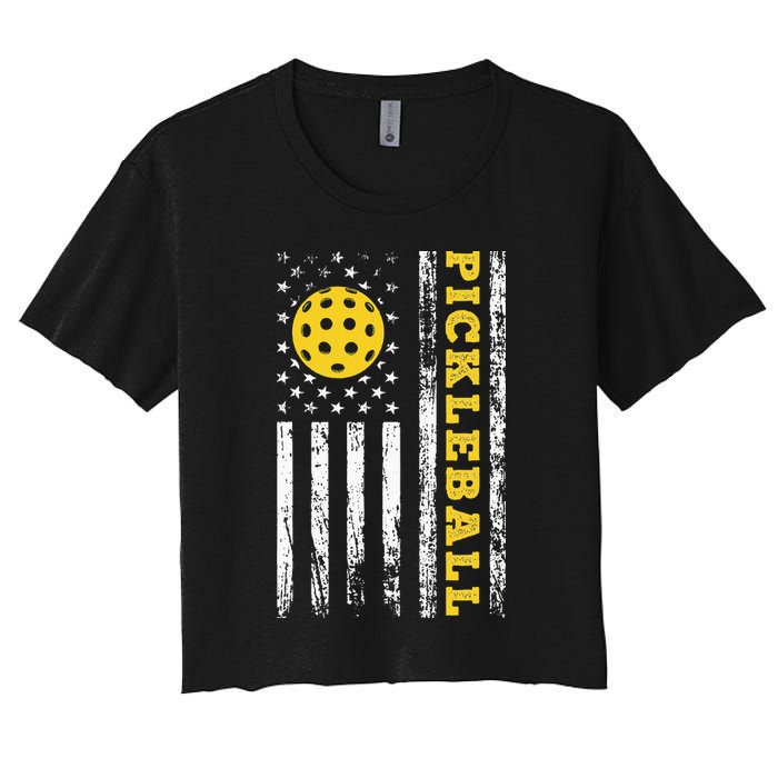 US Flag Pickleball Player Paddleball Lover Women's Crop Top Tee