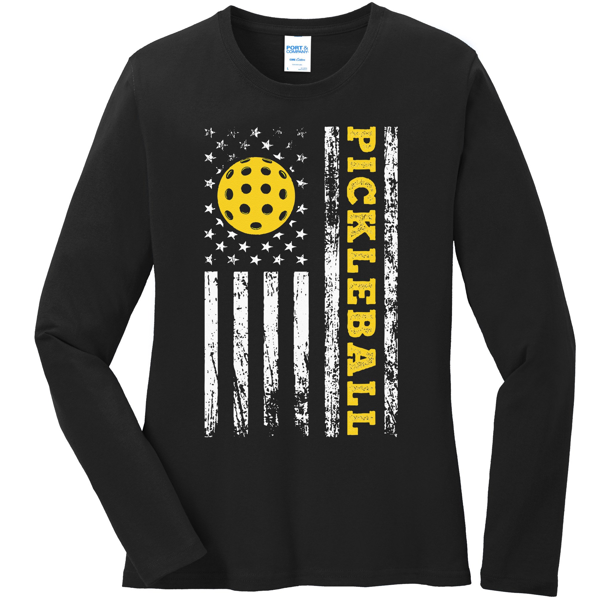 US Flag Pickleball Player Paddleball Lover Ladies Long Sleeve Shirt