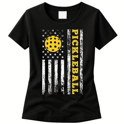 US Flag Pickleball Player Paddleball Lover Womens T-Shirt