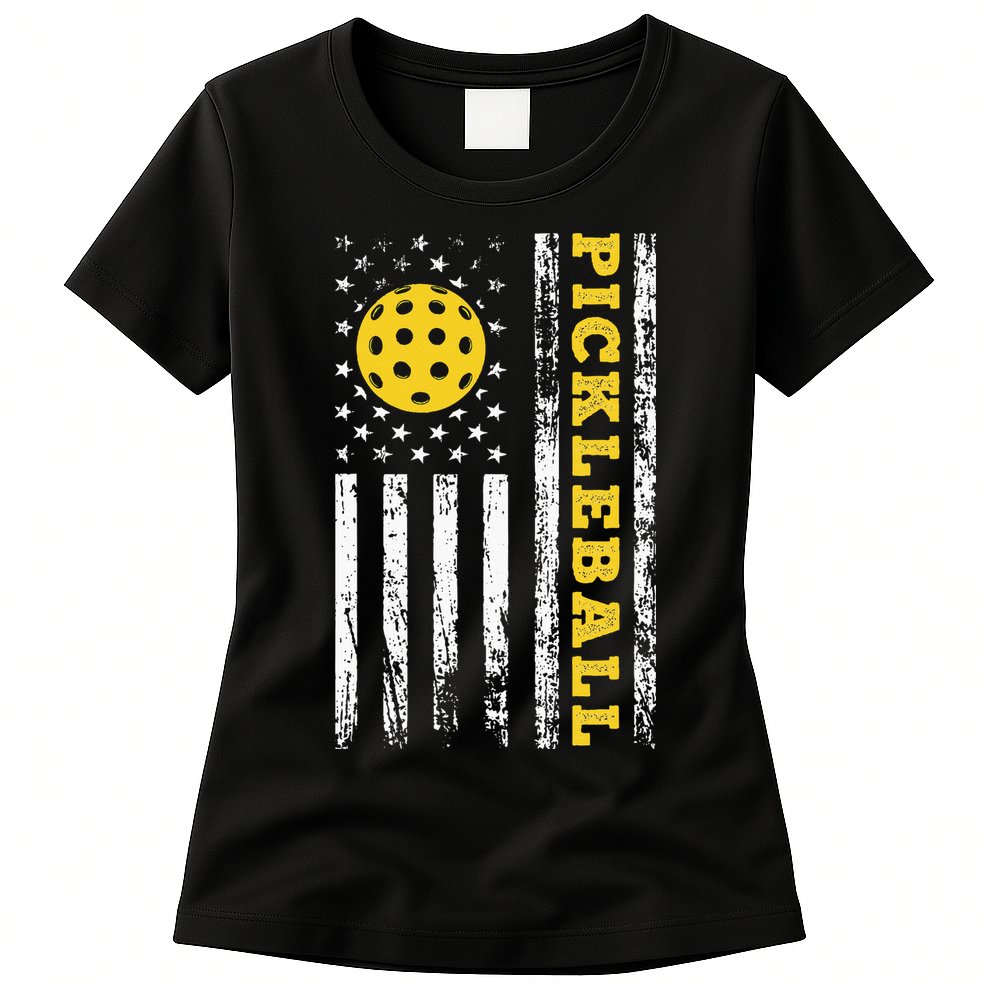 US Flag Pickleball Player Paddleball Lover Womens T-Shirt