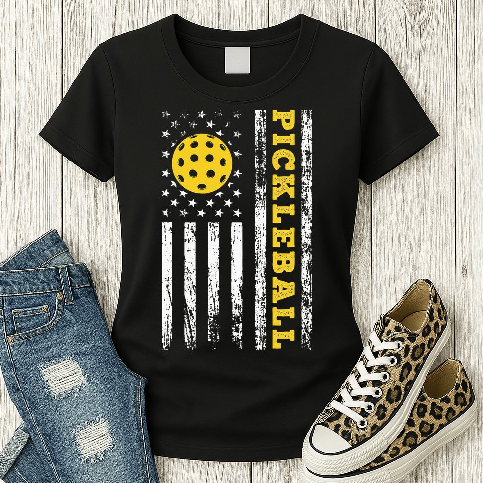 US Flag Pickleball Player Paddleball Lover Womens T-Shirt