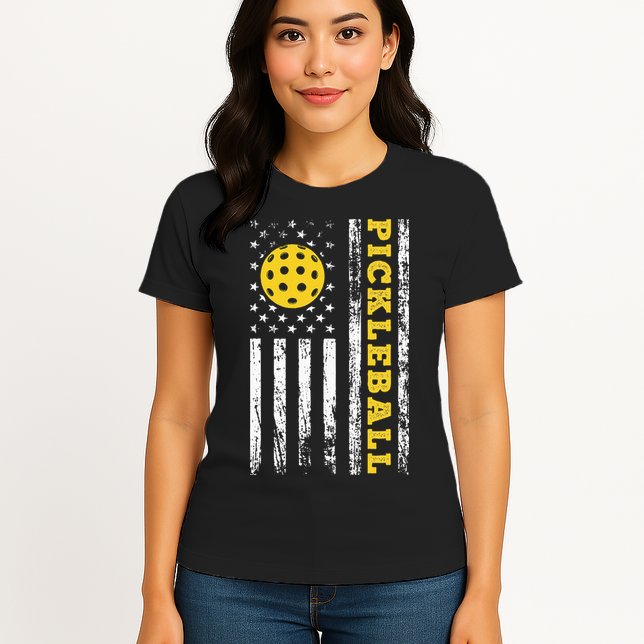 US Flag Pickleball Player Paddleball Lover Womens T-Shirt