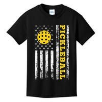 US Flag Pickleball Player Paddleball Lover Kids T-Shirt
