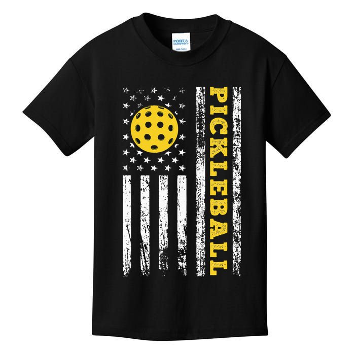 US Flag Pickleball Player Paddleball Lover Kids T-Shirt