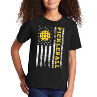 US Flag Pickleball Player Paddleball Lover Kids T-Shirt