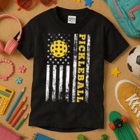 US Flag Pickleball Player Paddleball Lover Kids T-Shirt