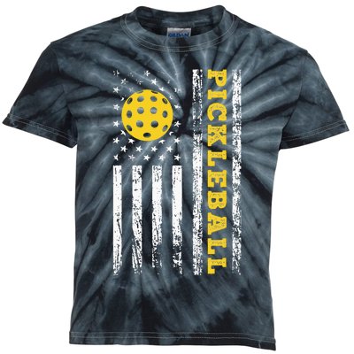 US Flag Pickleball Player Paddleball Lover Kids Tie-Dye T-Shirt