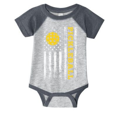US Flag Pickleball Player Paddleball Lover Infant Baby Jersey Bodysuit