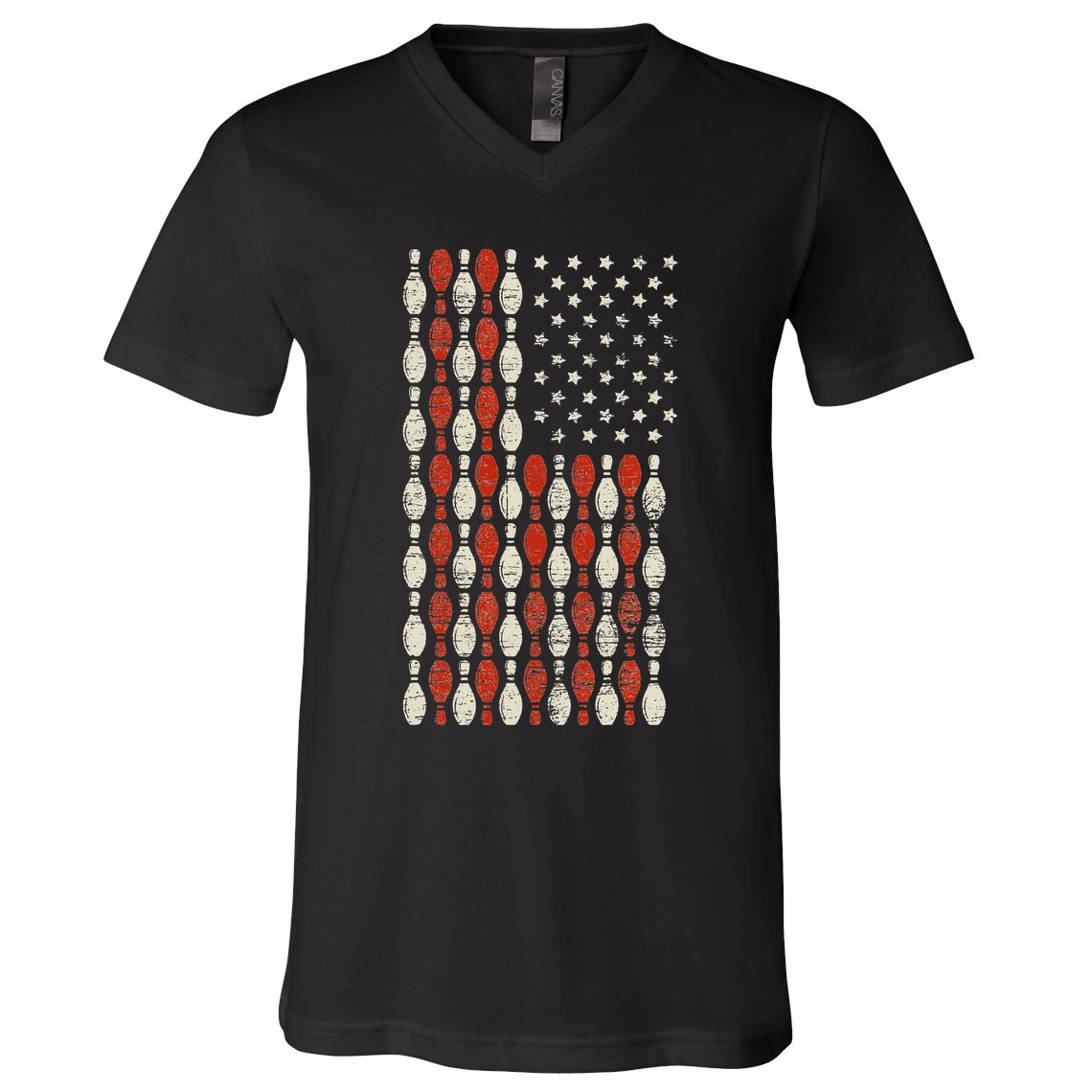 Us Flag Patriotic Proud American Bowler Gift Bowling V-Neck T-Shirt