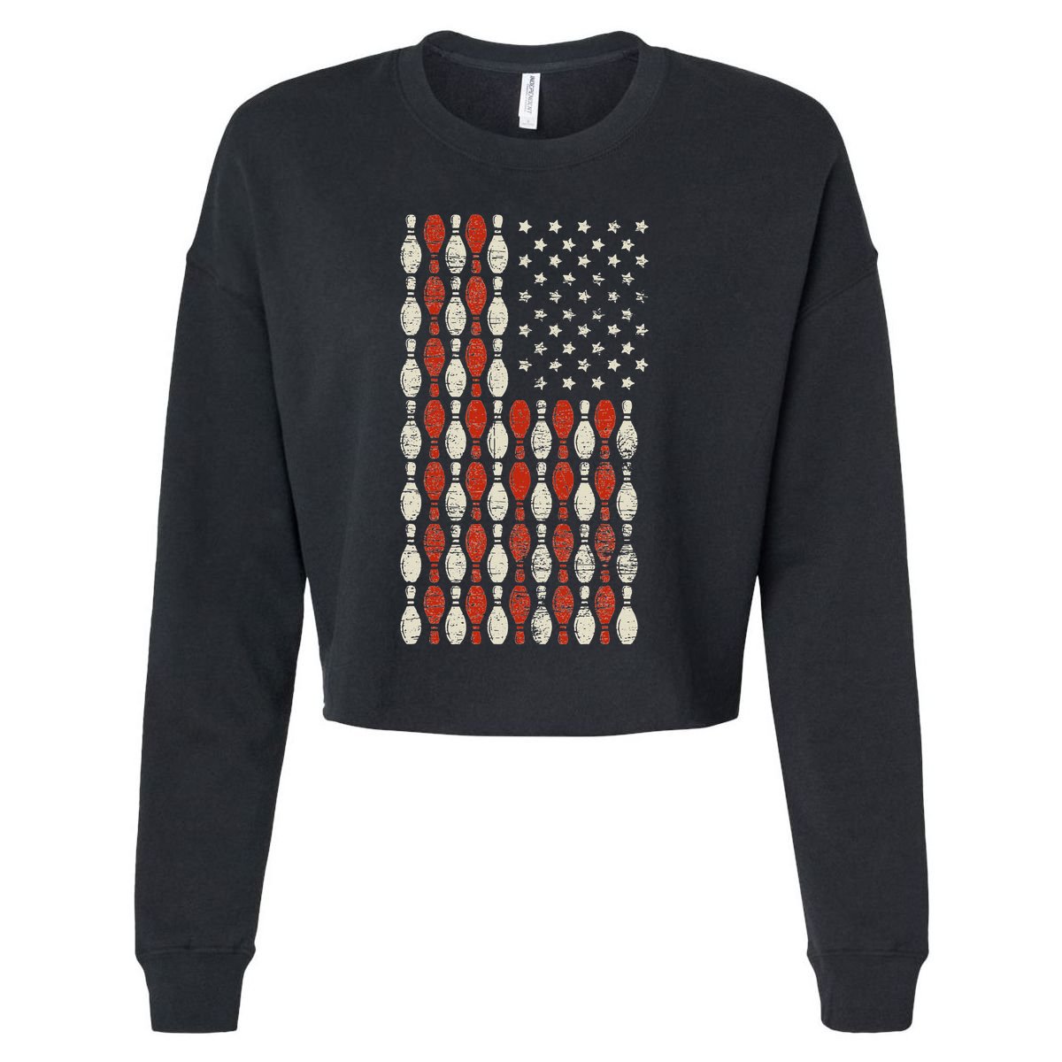 Us Flag Patriotic Proud American Bowler Gift Bowling Cropped Pullover Crew