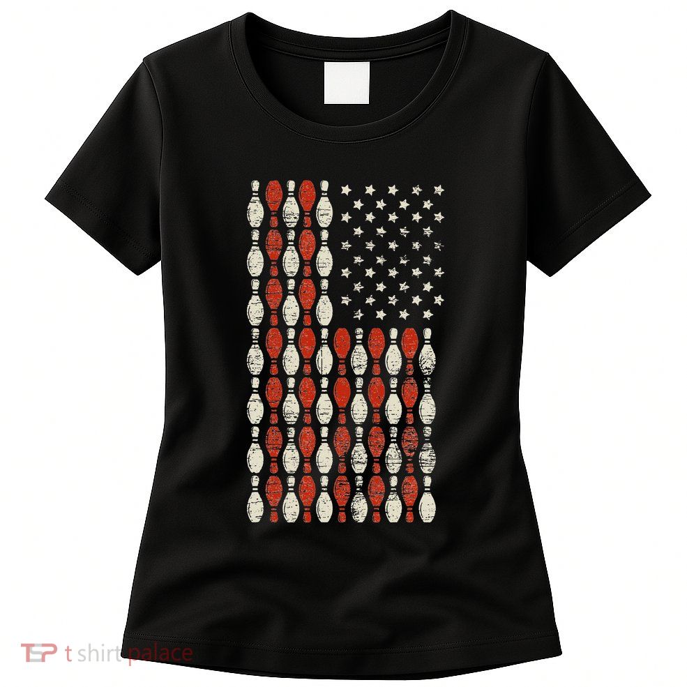 Us Flag Patriotic Proud American Bowler Gift Bowling Womens T-Shirt