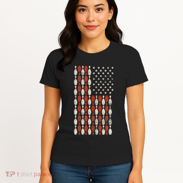 Us Flag Patriotic Proud American Bowler Gift Bowling Womens T-Shirt