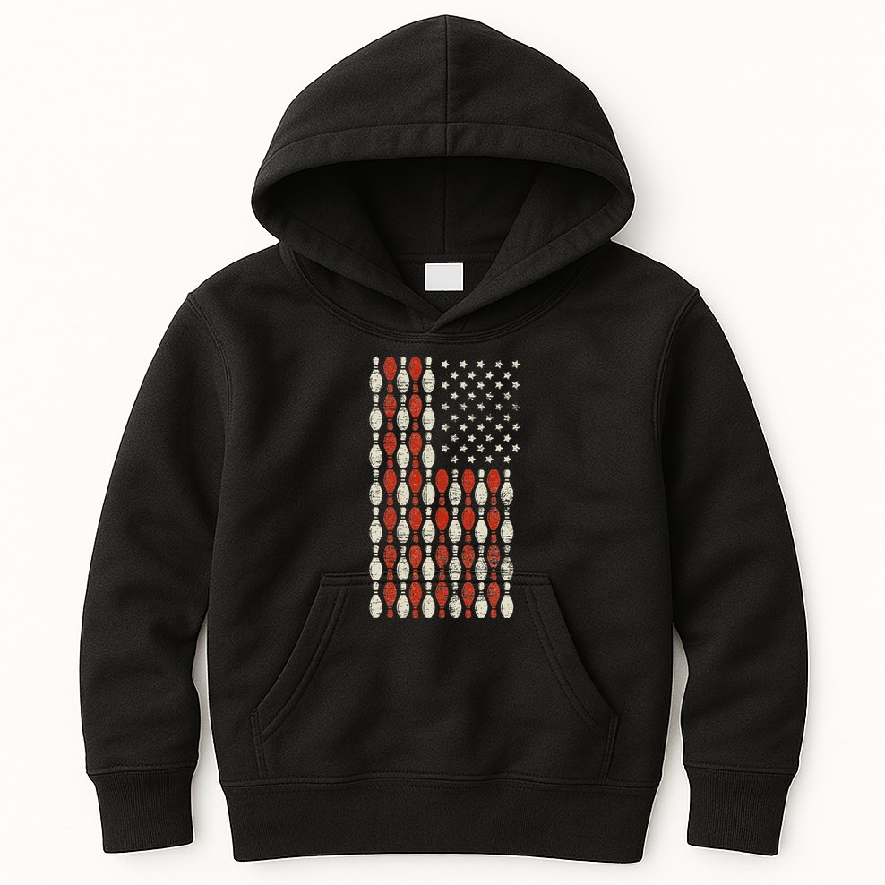 Us Flag Patriotic Proud American Bowler Gift Bowling Kids Hoodie