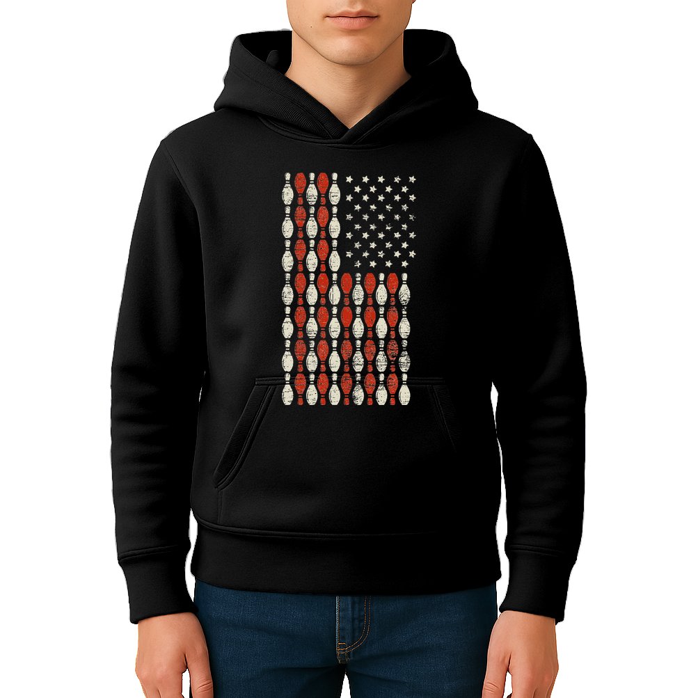Us Flag Patriotic Proud American Bowler Gift Bowling Kids Hoodie