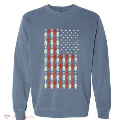 Us Flag Patriotic Proud American Bowler Gift Bowling Garment-Dyed Sweatshirt