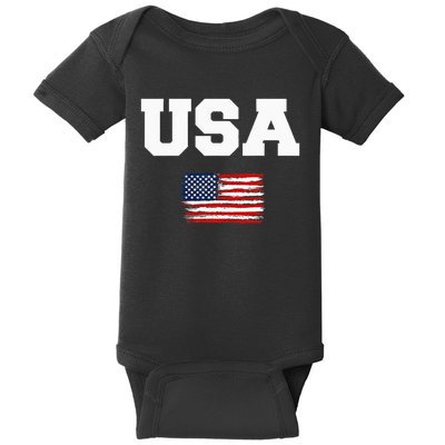 USA Flag Patriotic 4th of July America day of Independence Baby Bodysuit