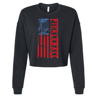 Us Flag Pickleball American Pickleball Player Cropped Pullover Crew