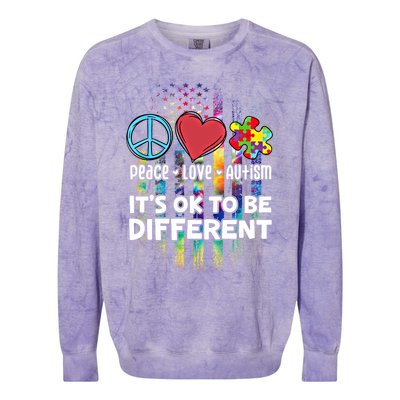 Usa For Peace Love Autism ItS Ok To Be Different Cool Gift Colorblast Crewneck Sweatshirt