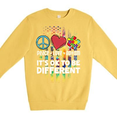 Usa For Peace Love Autism ItS Ok To Be Different Cool Gift Premium Crewneck Sweatshirt