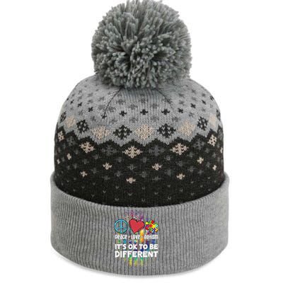 Usa For Peace Love Autism ItS Ok To Be Different Cool Gift The Baniff Cuffed Pom Beanie