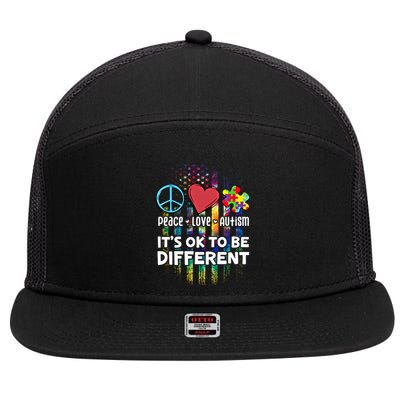 Usa For Peace Love Autism ItS Ok To Be Different Cool Gift 7 Panel Mesh Trucker Snapback Hat