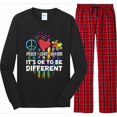 Usa For Peace Love Autism ItS Ok To Be Different Cool Gift Long Sleeve Pajama Set