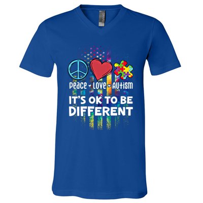 Usa For Peace Love Autism ItS Ok To Be Different Cool Gift V-Neck T-Shirt