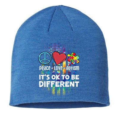 Usa For Peace Love Autism ItS Ok To Be Different Cool Gift Sustainable Beanie