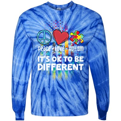 Usa For Peace Love Autism ItS Ok To Be Different Cool Gift Tie-Dye Long Sleeve Shirt