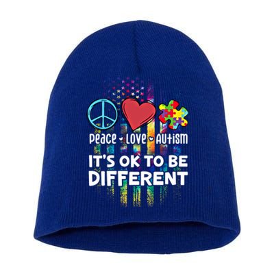 Usa For Peace Love Autism ItS Ok To Be Different Cool Gift Short Acrylic Beanie