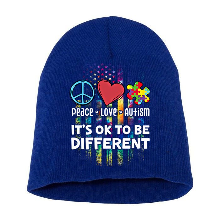 Usa For Peace Love Autism ItS Ok To Be Different Cool Gift Short Acrylic Beanie