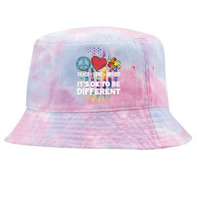 Usa For Peace Love Autism ItS Ok To Be Different Cool Gift Tie-Dyed Bucket Hat