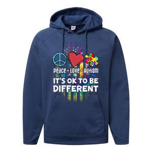 Usa For Peace Love Autism ItS Ok To Be Different Cool Gift Performance Fleece Hoodie