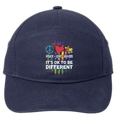 Usa For Peace Love Autism ItS Ok To Be Different Cool Gift 7-Panel Snapback Hat