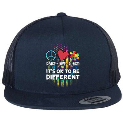 Usa For Peace Love Autism ItS Ok To Be Different Cool Gift Flat Bill Trucker Hat