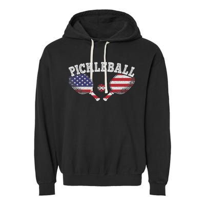 Us Flag Pickleball Player Vintage Pickle Ball Lover Garment-Dyed Fleece Hoodie