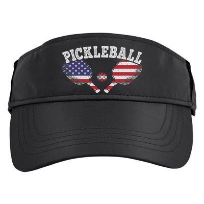 Us Flag Pickleball Player Vintage Pickle Ball Lover Adult Drive Performance Visor