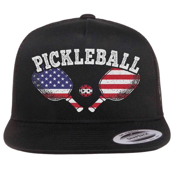 Us Flag Pickleball Player Vintage Pickle Ball Lover Flatbill Hat