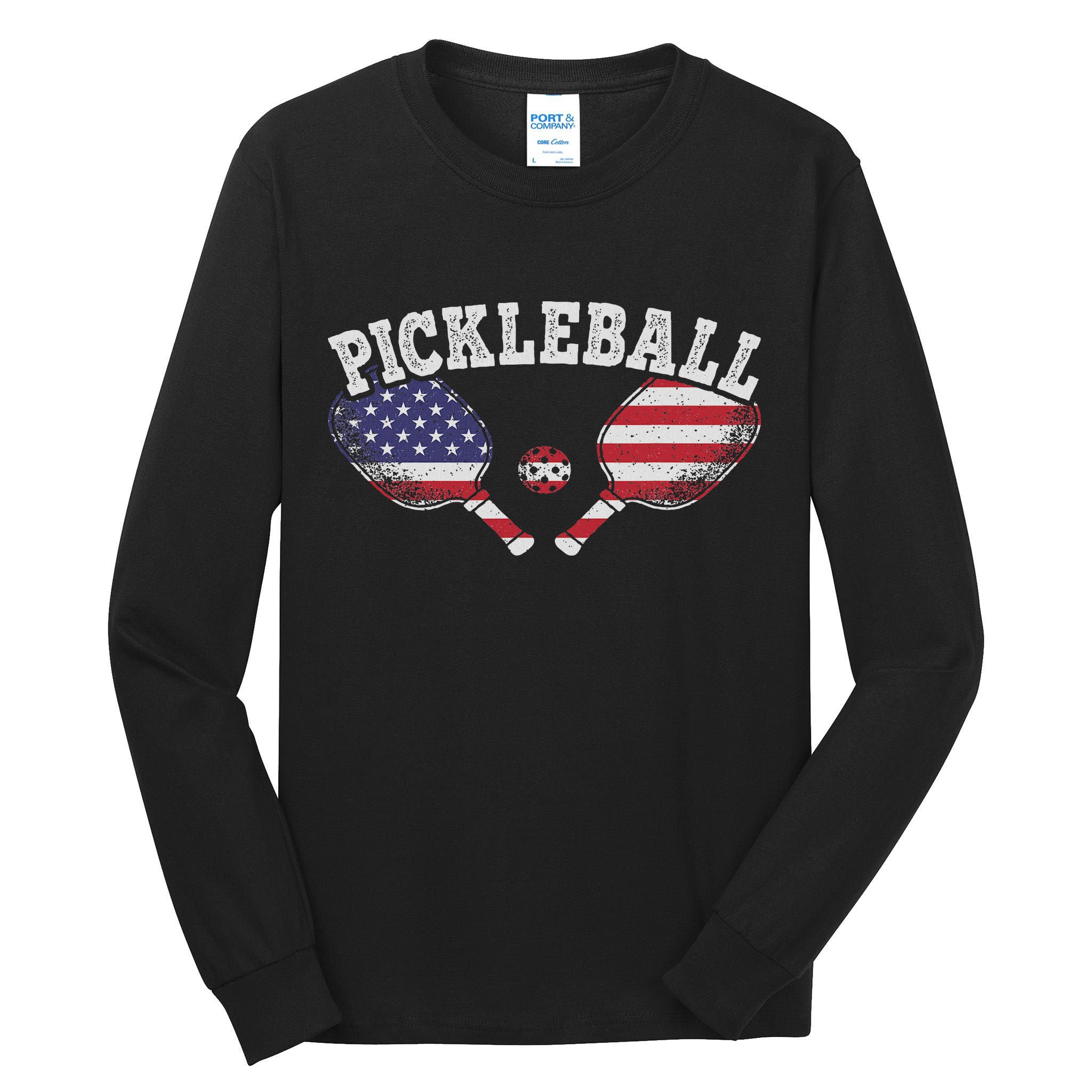 Us Flag Pickleball Player Vintage Pickle Ball Lover Tall Long Sleeve T-Shirt