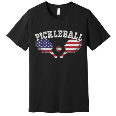 Us Flag Pickleball Player Vintage Pickle Ball Lover Premium T-Shirt