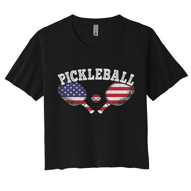 Us Flag Pickleball Player Vintage Pickle Ball Lover Crop Top